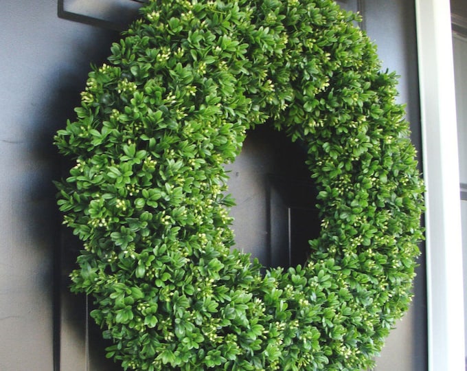 Realistic Artificial Boxwood Wreath-(12 to 30 inch Sizes available)-Summer Wreath- Spring Wreath- Front Door Wreath- Year Round Wreath