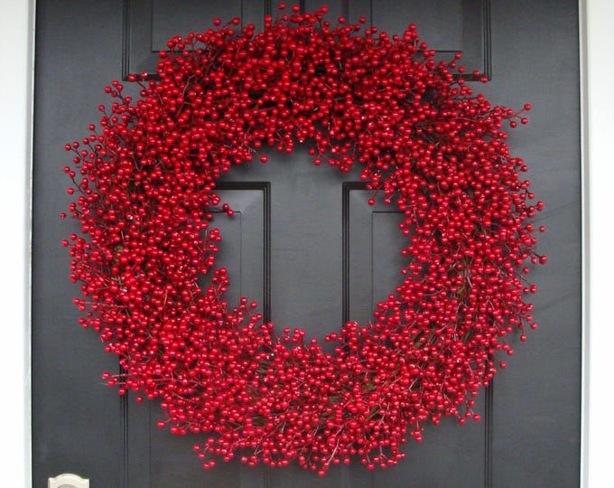 Red Berry Christmas Wreaths, Holiday Decor, Outdoor Weatherproof Berry Wreaths, Thanksgiving Wreath, Fall through Valentines Day Wreath