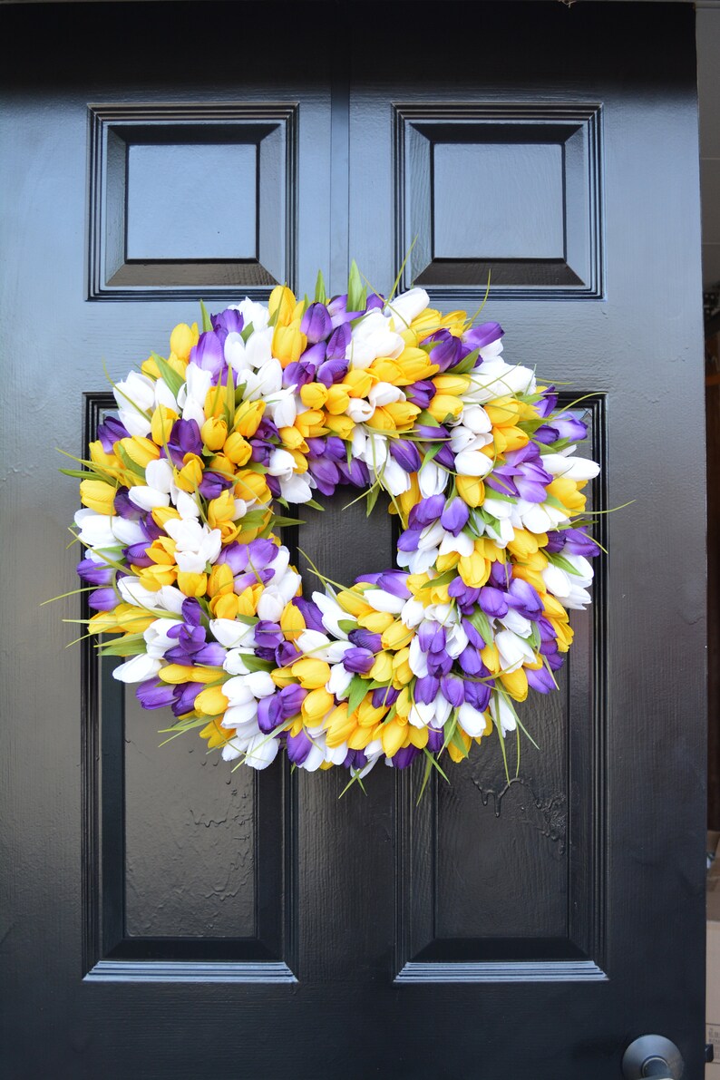 Spring Wreath Pink Mini Tulip Spring Wreath Front Door Wreath for Spring image 10