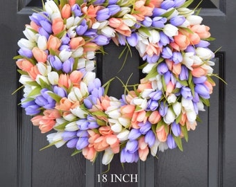 SUMMER WREATH SALE Spring Wreath- Tulip Spring Wreath- Summer Wreath- Custom Summer Door Wreath