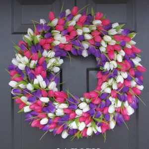 Pink Tulip Farmhouse Wreath Spring Wreath Mother's Day Wreath Gift for Mom Mother's Day Gift Shabby Chic Decor Front Door Wreath pink/purple/white