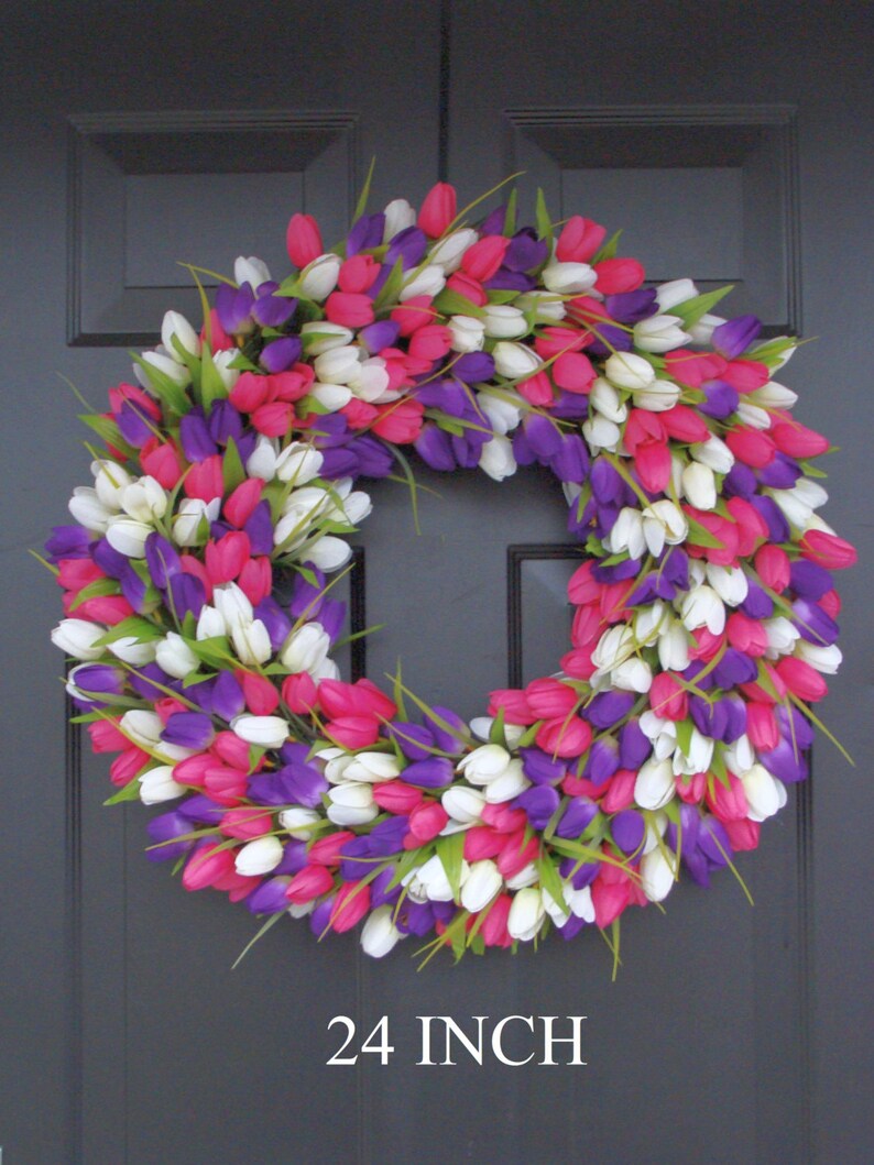 Pink Tulip Farmhouse Wreath Spring Wreath Mother's Day Wreath Gift for Mom Mother's Day Gift Shabby Chic Decor Front Door Wreath pink/purple/white