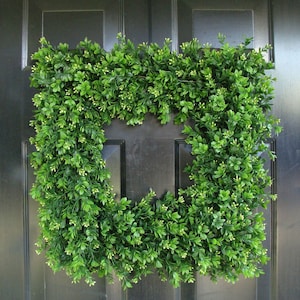 Custom Square Boxwood Wreath, Artificial Boxwood Wreath, Square Outdoor Decor, Front Door Wreaths, THIN Wreath for image 4