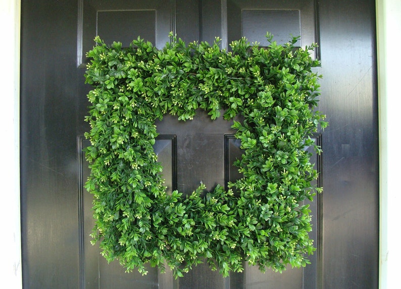 Custom Square Boxwood Wreath, Artificial Boxwood Wreath, Square Outdoor Decor, Front Door Wreaths, THIN Wreath for image 4