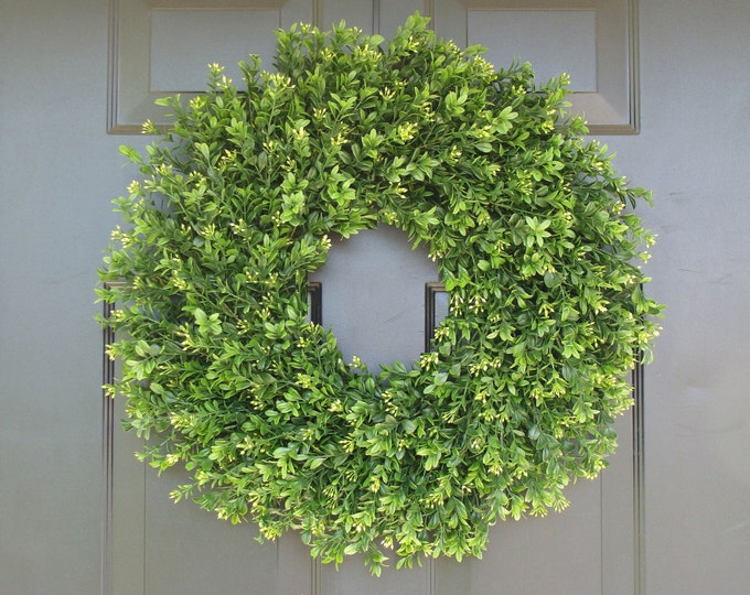 THIN, XL Artificial Boxwood Wreath- Summer Door Wreaths- Wall Decor Sizes 14-24 inch available