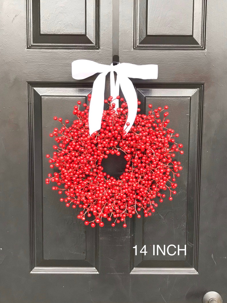 Outdoor Red Berry Christmas Wreath, Weatherproof Berry Christmas Wreaths Durable Winter Wreath, Christmas Wreath for Front Door 12-28 inches image 2