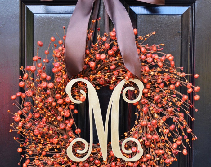 Thanksgiving Wreath Pumpkin Berry Fall Wreath for Front Door- Thanksgiving Wreaths- Pumpkins- Autumn Decoration- Orange Berries- Fall Decor