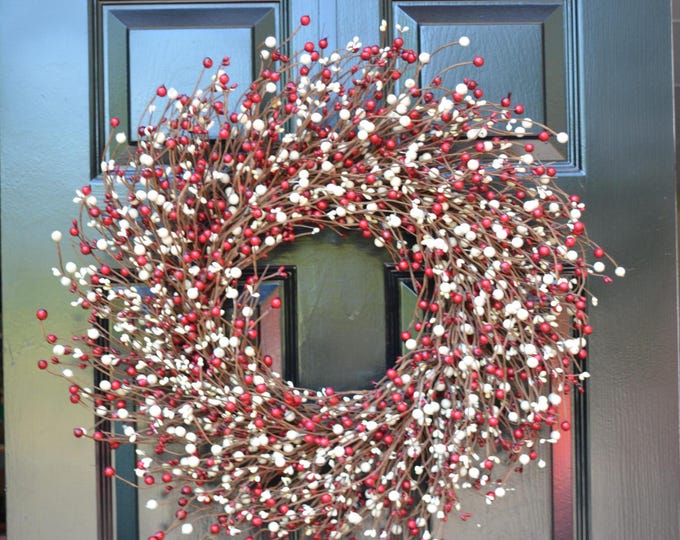 Valentine's Day Red Cream Berry Door Wreath Christmas Wreath Fall Decor Winter Decor Year Round Wreath for Front Door Valentine's Day Decor