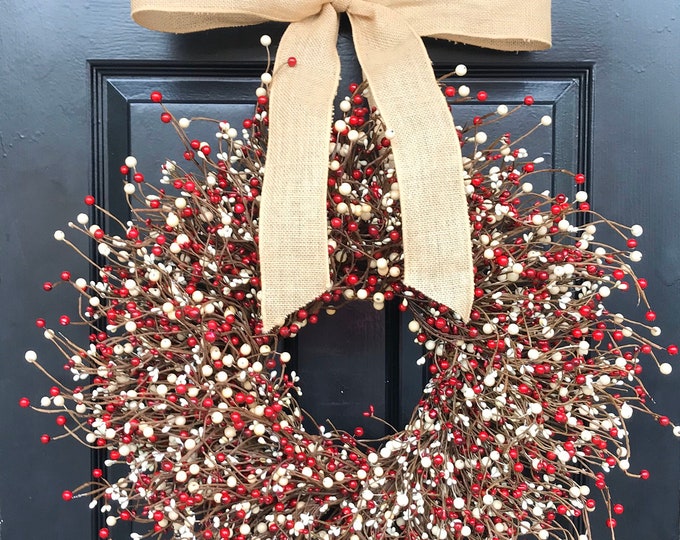Valentines Day Wreath Red Cream Berry Valentines Day Decor Front Door Wreath Year Round Wreath Christmas Wreath Valentine's Day Decoration
