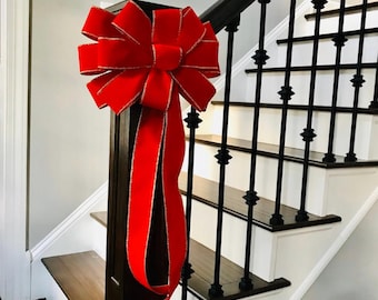 Handmade Velvet Christmas Bow: Weatherproof Holiday Decor, Outdoor Christmas Decoration for Porch, Mailbox, Garland, Wreaths