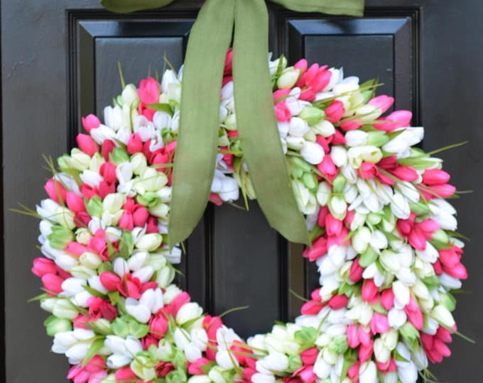 Spring Mother's Day Wreath Spring Wreath Tulip Wreath Gift for Mom Wreath for Spring Custom Size