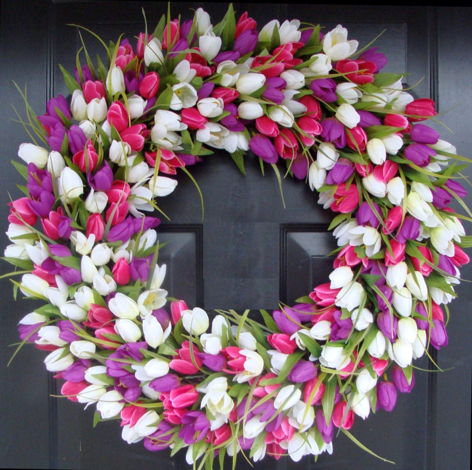 Couronne de Printemps - Couronne Porte - Décor Tulipe-Couronne Extérieure Porte d'entrée Décoration 