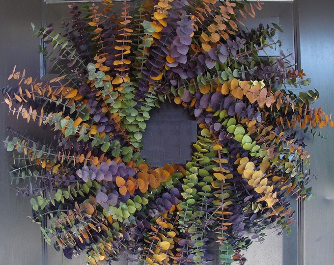 Year Round Eucalyptus Wreath- Purple, Amber and Sage- Dried Floral Wreath- Eucalyptus Fragrance- Natural Eucalyptus Oil