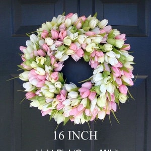 Pink Tulip Farmhouse Wreath Spring Wreath Mother's Day Wreath Gift for Mom Mother's Day Gift Shabby Chic Decor Front Door Wreath ltpink/green/white