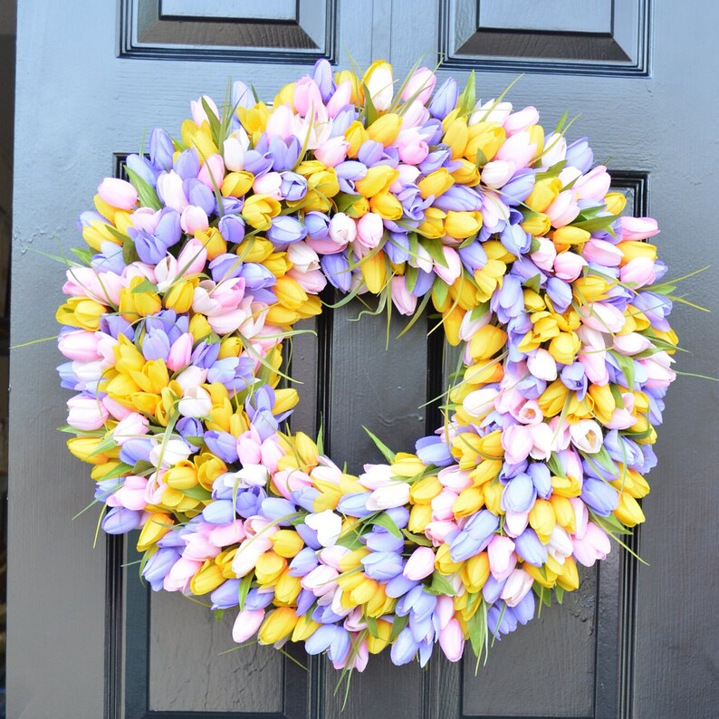 Custom Spring Wreath, Spring Decor, Mother's Day Wreath, Wall Decor, Custom Colors, Spring Decoration The ORIGINAL Tulip Wreath lavendr/yellow/white