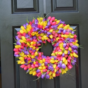 BESTSELLER Corona de primavera Corona de primavera de tulipán Corona de verano Corona de puerta principal personalizada Decoración de primavera Decoración de Pascua Colores personalizados imagen 9