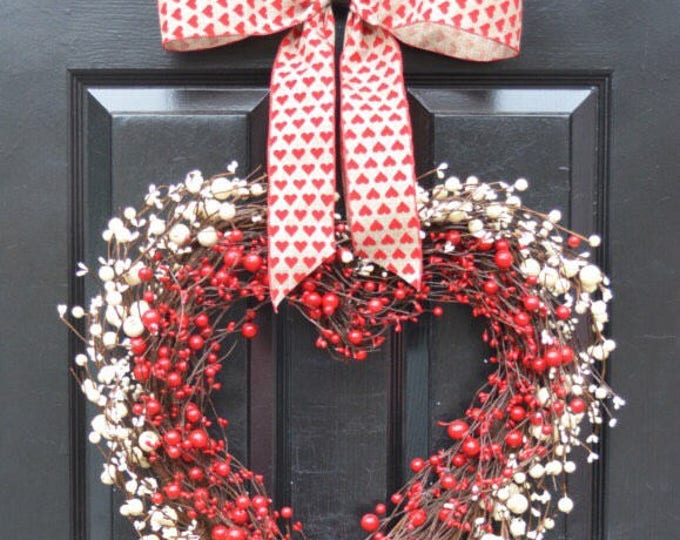 Berry Heart Wreath- Valentine's Day Wreath- Heart Wreath Love Decor- Valentines Day Gift- I love you Decor- Valentines Day- Wedding Day