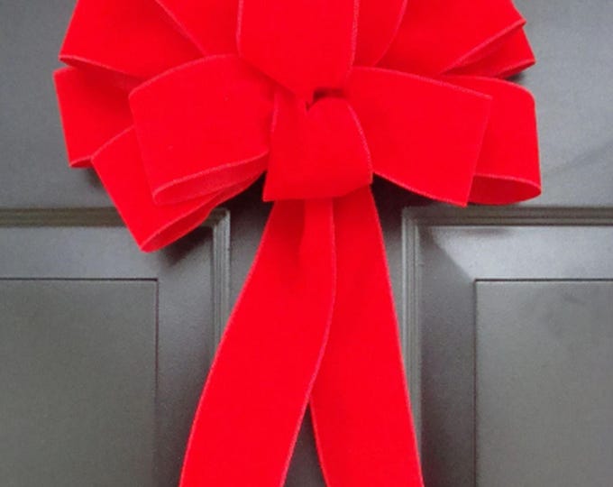 Handmade Weatherproof Velvet Christmas Bow: Outdoor Holiday Decor, Red, Burgundy, Satin or Plaid Styles
