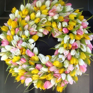 Custom Tulip Spring Wreath Spring Decor Spring Tulip Wreath, Custom Sizes Summer Wreath The ORIGINAL Tulip Wreath ltpink/yellow/white