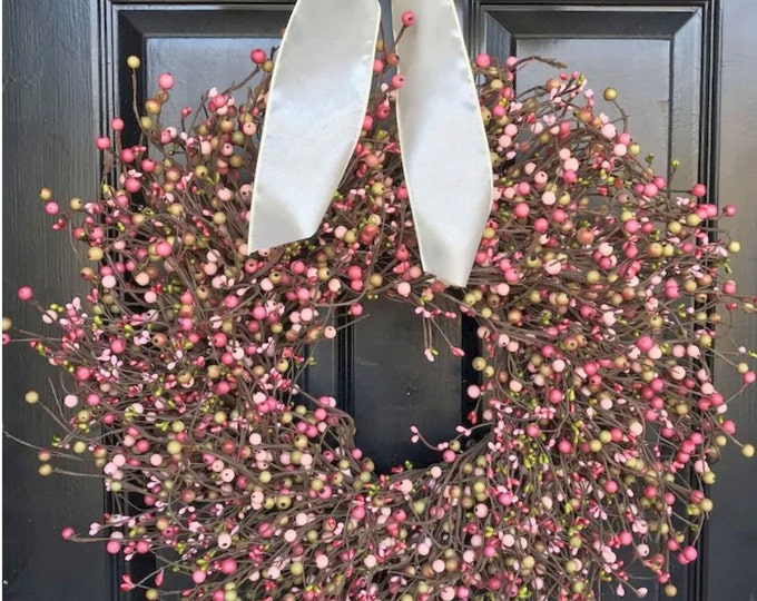 Summer Pink Green Berry Wreath Farmhouse Summer Wreath Year Round Wreath Wedding Wreath Spring Wreath for Front Door 15COLORS