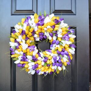 Custom Spring Wreath, Spring Decor, Mother's Day Wreath, Wall Decor, Custom Colors, Spring Decoration The ORIGINAL Tulip Wreath purple/yellow/white