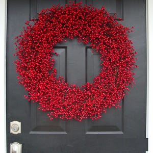 Weatherproof Full Red Berry Christmas Wreath: All Weather Outdoor Holiday Decor image 5