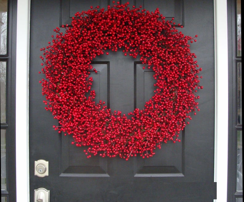 Weatherproof Full Red Berry Christmas Wreath: All Weather Outdoor Holiday Decor image 5