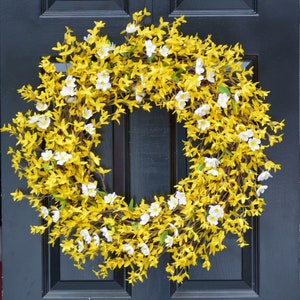 Cherry Blossom and Forsythia Wreath- Yellow Wreath- Spring Decor- Summer Wreath- Thin Wreath