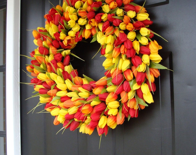 Spring Wreath- Mothers Day Gift- Door Wreath- The Original Spring Tulip Wreath- 18 inch, custom colors