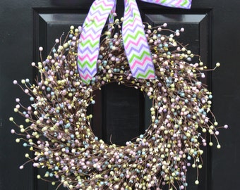 Pastel Berry Easter Wreath: Spring Front Door Decor