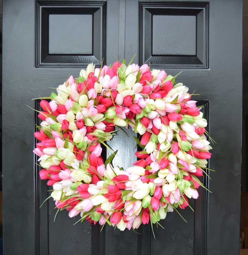 ORIGINAL Easter Spring Wreath Door Wreath Easter Wreath Tulip Wreath Sizes 16-26 inches, custom colors The Original Tulip Wreath Pink/ltpink/green