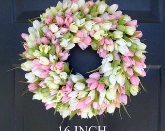 ORIGINAL Easter Spring Wreath- Door Wreath- Easter Wreath- Tulip Wreath- Sizes 16-26 inches, custom colors- The Original Tulip Wreath