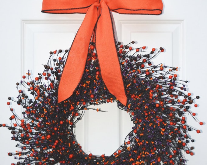 Orange Black Purple Halloween Wreath, Fall Wreath, Halloween Decor, Halloween Decoration, Trick or Treat Decor  QUICK SHIP