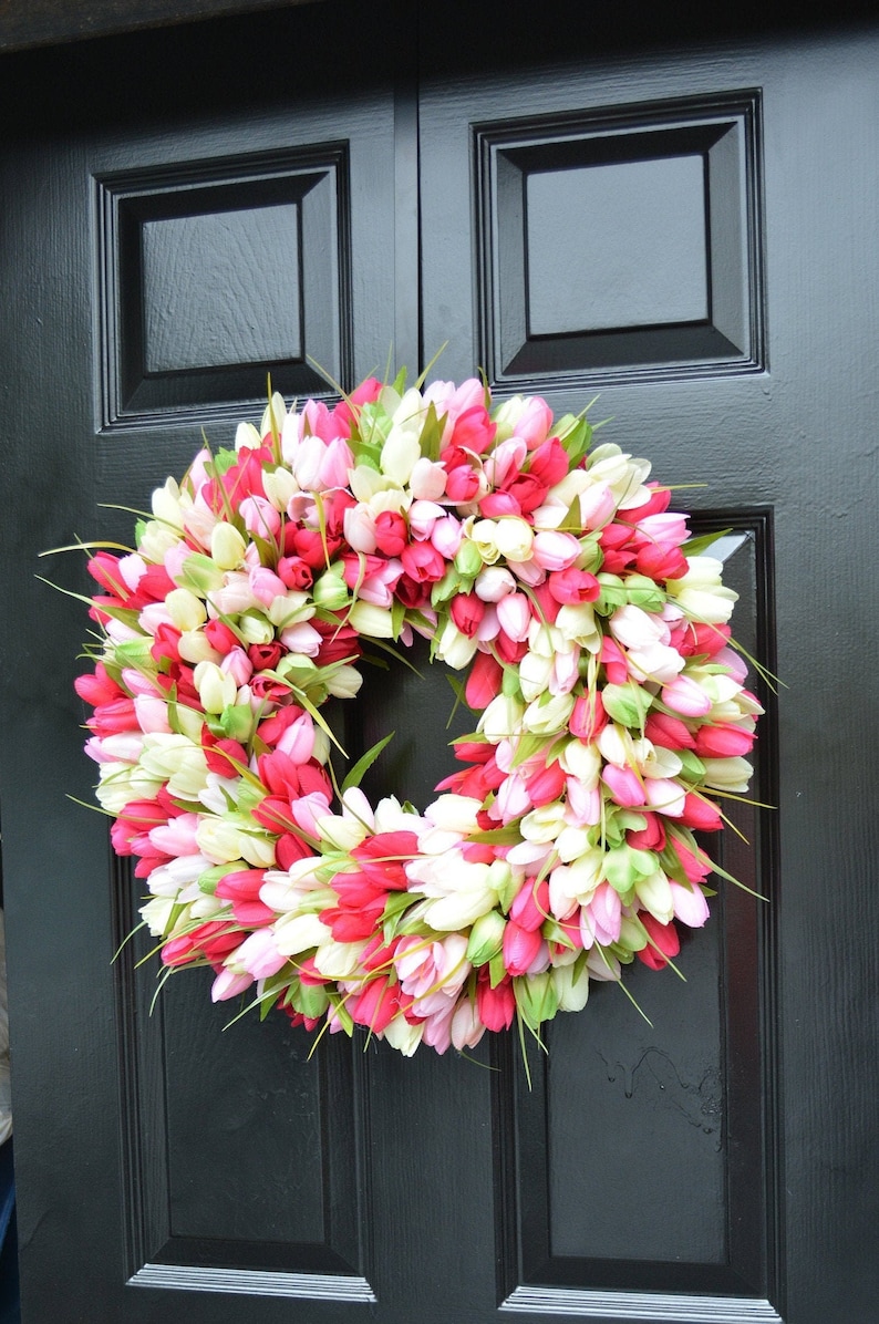 Spring Wreath Tulip Spring Wreath Summer Wreath Custom Front Door Wreath Spring Decor Easter Decoration Outdoor Wreath Pink/ltpink/green