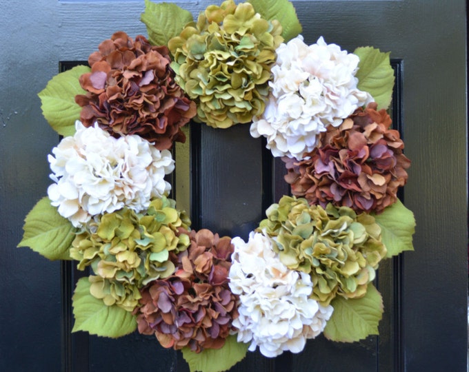 Year Round Hydrangea Wreath, Farmhouse Hydrangea Wreath, Wall Hanging, Front Door Decor, Fall Decoration, Farmhouse Wreath, Wedding Wreath