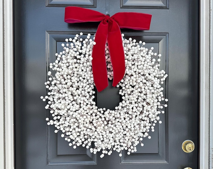 Weatherproof White Berry Christmas Wreath: Indoor Outdoor Modern Holiday Decor Everyday Decoration