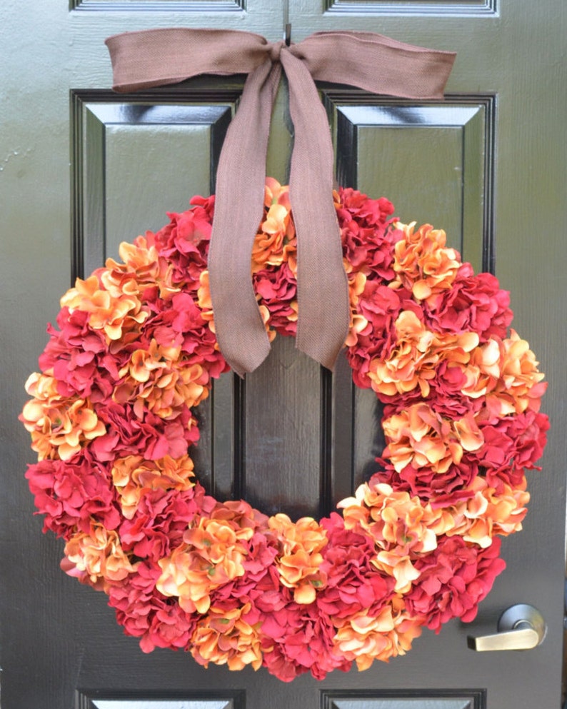 Fall Decor Fall Hydrangea Wreath Hydrangea Fall Wreath,Thanksgiving Wreath Red Orange Pumpkin Spice Fall Wreath Ready