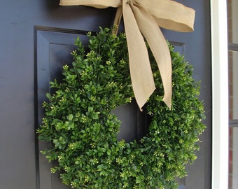 THIN Boxwood Wreath- Spring Wreath- Summer Wreath- Green Year Round Wreath- Door Wreath- Wreath for Storm Door- Outdoor Boxwood Decor