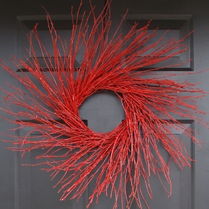 Ghirlanda invernale rossa con ramoscelli, altri colori disponibili Ghirlanda natalizia rossa, ghirlanda invernale con ramo di betulla, ghirlanda di betulla, ghirlanda rossa