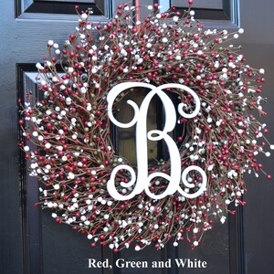 Cream Berry Wreath Farmhouse Wreath Door Year Round Wreath Wedding Wreath Christmas Wreath Winter Wreath Fall Wreath 15COLORS Red/Green/White