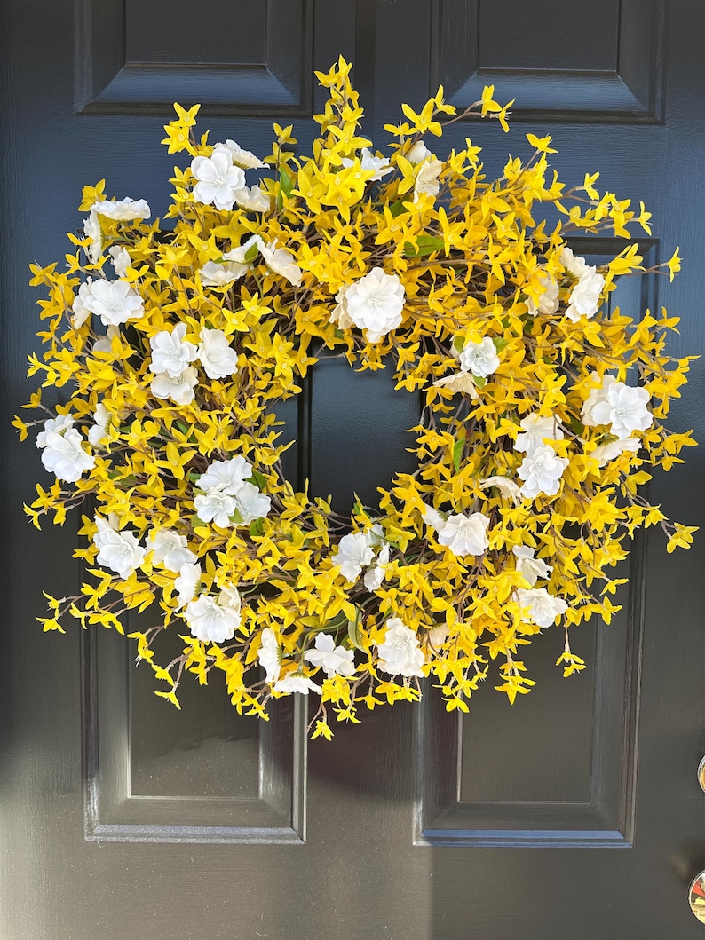 XL Yellow Forsythia Spring Wreath: Outdoor Spring Floral, Front Door Decor image 6