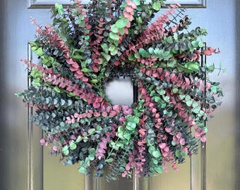 Preserved Eucalyptus Wreath – Floral Home Decor, Purple, Blue, Green 16-24 inch Sizes