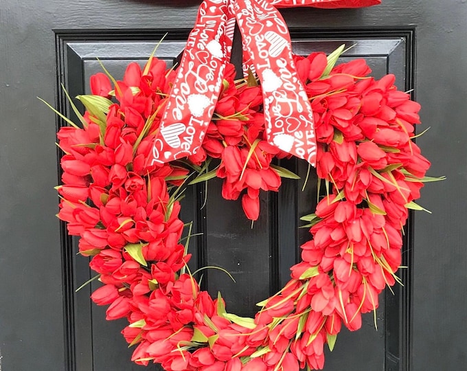 XL Tulip Heart Wreath: Valentines Day Wedding Decor Two sizes available, multi color