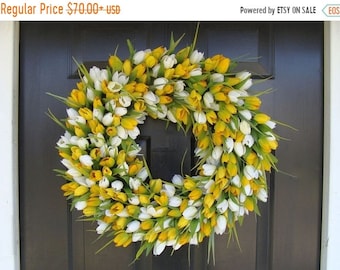 SUMMER WREATH SALE Sunny Tulip Spring Wreath- Tulip Wreath Year Round Wreath- Door Wreath- Wreath- Easter Wreath