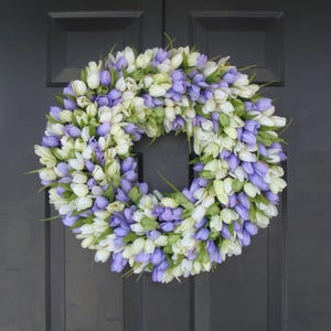 Corona de tulipanes personalizada: decoración primaveral de seda, corona para puerta de entrada
