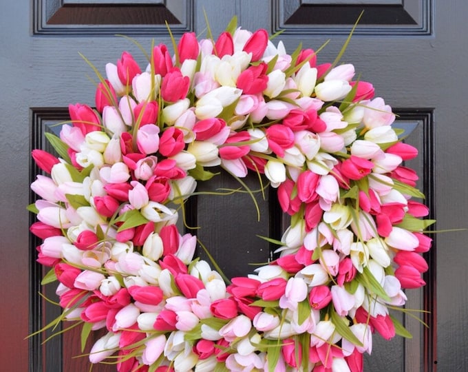 Silk Tulip Easter Wreath: Spring Door Decor (16-26 inches)