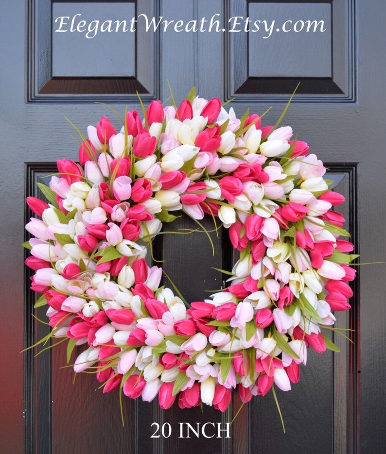 ORIGINAL Easter Spring Wreath Door Wreath Easter Wreath Tulip Wreath Sizes 16-26 inches, custom colors The Original Tulip Wreath pink/lightpink/white