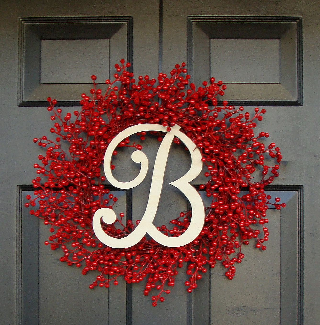 Door Wreath Monogram Christmas Wreath Front Door Red Berry