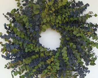 Green and Blue Eucalyptus Wreath- Other Colors Also Available 16, 20 or 24 Inch Diameter Preserved, Colorful Durable, Fragrant Neutral Decor