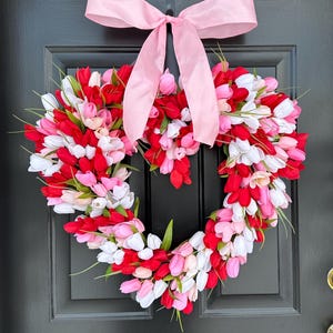 Red Tulip Heart Wreath: Valentine's Day Decoration, Wedding Decor, Gift for Mom Love